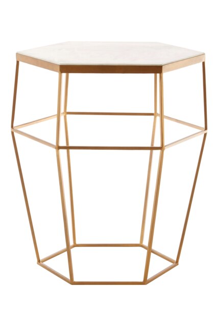 Shalimar Hexagonal Marble Top Side Table Gold