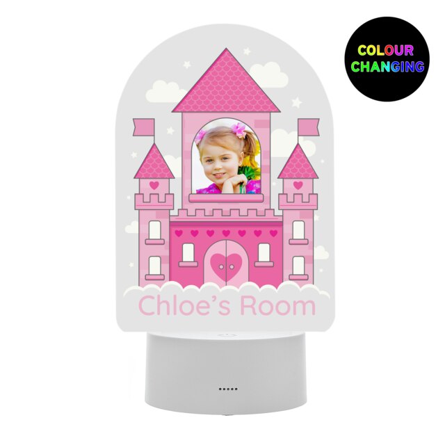 Personalised Pink Castle Photo Upload LED Colour Changing Night Light