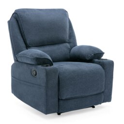 Sydney 1 Seater Fabric Manual Recliner Chair with Cupholders (Blue)
