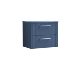 Balterley Partial Fluted 2 Drawer Wall Hung Vanity Unit with Colour Coordinating Laminate Worktop Blue Satin Blue