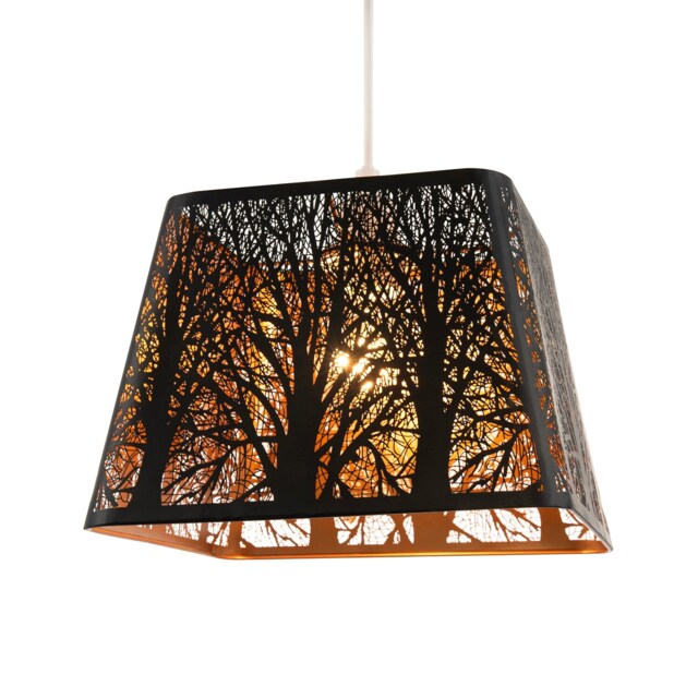 Matte Black Tree Forest Pendant Lighting Shade with Satin Gold Inner Black Black 1