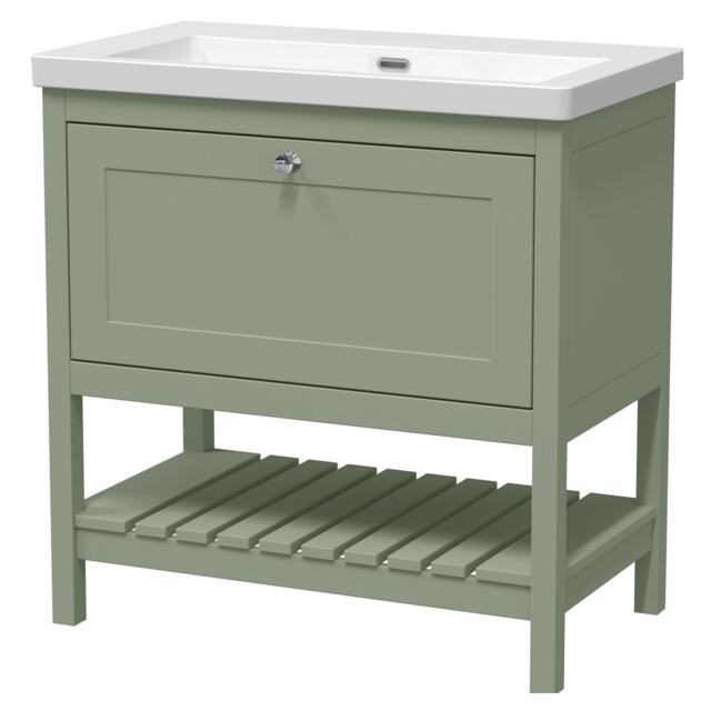 Balterley Coppenhall Contemporary 1 Drawer Floor Standing Vanity Unit, Fern Green, 800mm