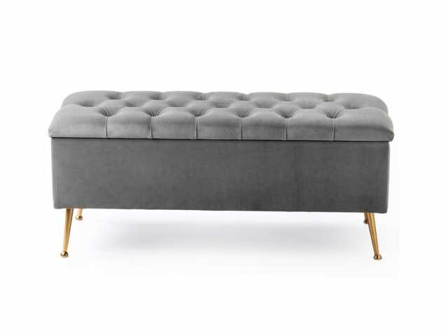 180cm Amara Chesterfield Ottoman Storage Bench - Plush Velvet Shoes Bench - Grey Upholstery Footstool Storage with Legs