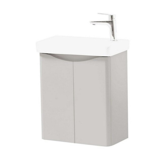 Bathroom Wall Mounted 2 Door Cloakroom Unit and Ceramic Basin 500mm Wide - Cashmere - (Arch) - Brassware Not Included Grey Grey 1