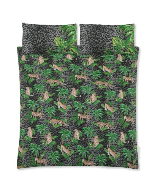 Velosso Leopard Jungle Printed Cotton Blend Duvet Cover and Pillowcase Set Green Single