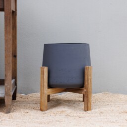 Primrose Textured Concrete Round Garden Planter with Wooden Stand in Grey 43cm