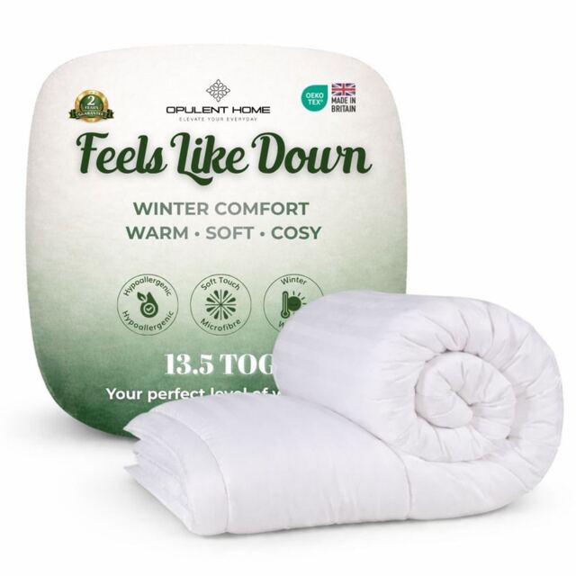 Opulent Home Premium 13.5 Tog Winter Duvet - Anti-Allergy Hypoallergenic Hollowfibre Quilt White Double