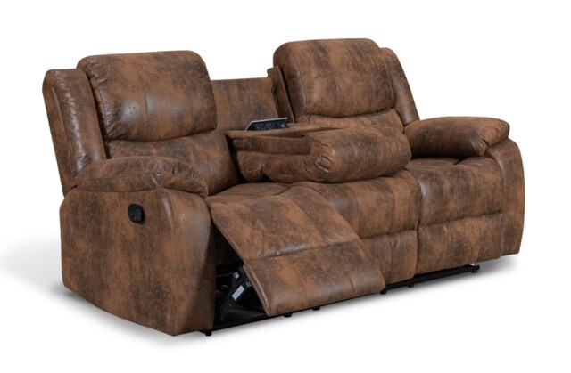 Faux Leather Suede Brown 3 Seater Manual Recliner Sofa NAPLES