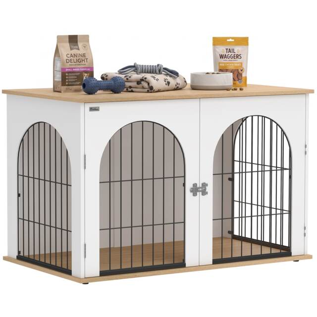 PawHut Dog Crate Furniture, Indoor Dog Cage End Side Table, White