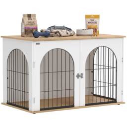 PawHut Dog Crate Furniture, Indoor Dog Cage End Side Table, White