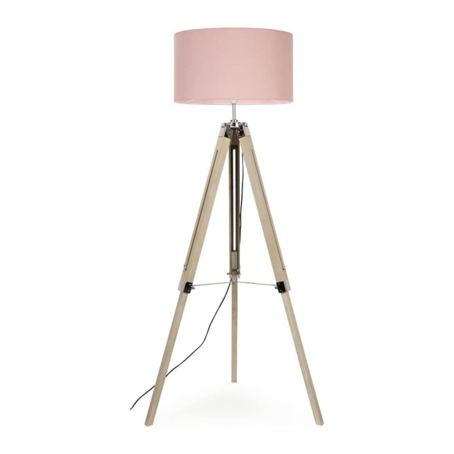 ValueLights Clipper Light Wood Tripod Floor Lamp Pink Shade