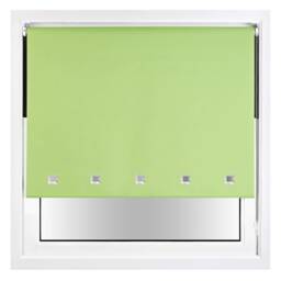 FURNISHED Blackout Roller Blinds with Chrome Square Eyelets and Metal Fittings Green Lime (W) 90cm x (L) 165cm