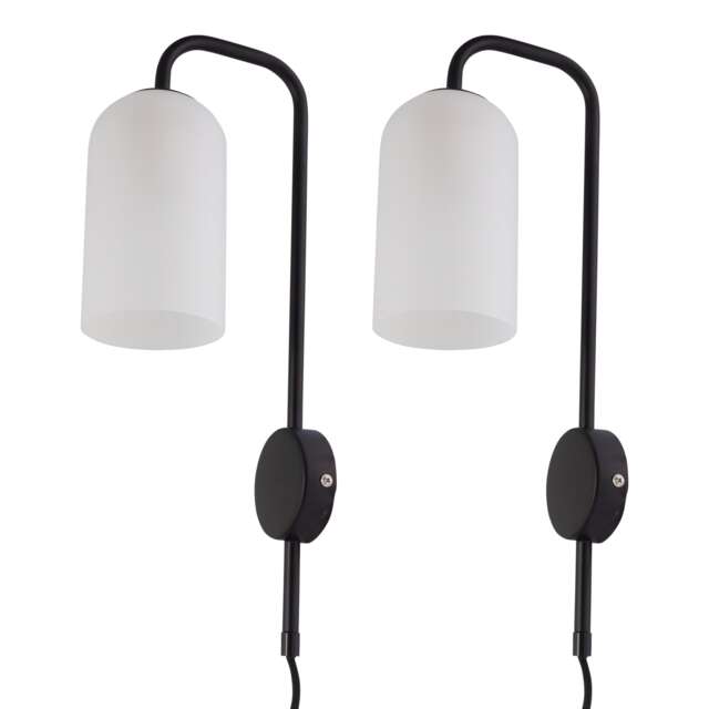 Set of 2 Victoria - Black Plug in Wall Lights Frosted Glass Shades Black White 2