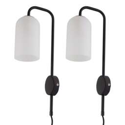 Set of 2 Victoria - Black Plug in Wall Lights Frosted Glass Shades Black White 2