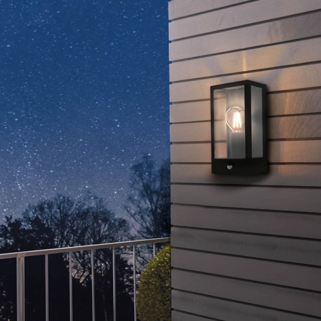 EGLO Alamonte Black Steel Outdoor Wall Light With Motion Sensor