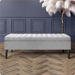 Safar 137cm Ottoman Storage Bench - Naples Shoe Bench - Silver Lined Upholstery Storage Footstool