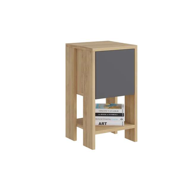 Decortie Ema Bedside Table 30x30x55cm Oak Anthracite Grey