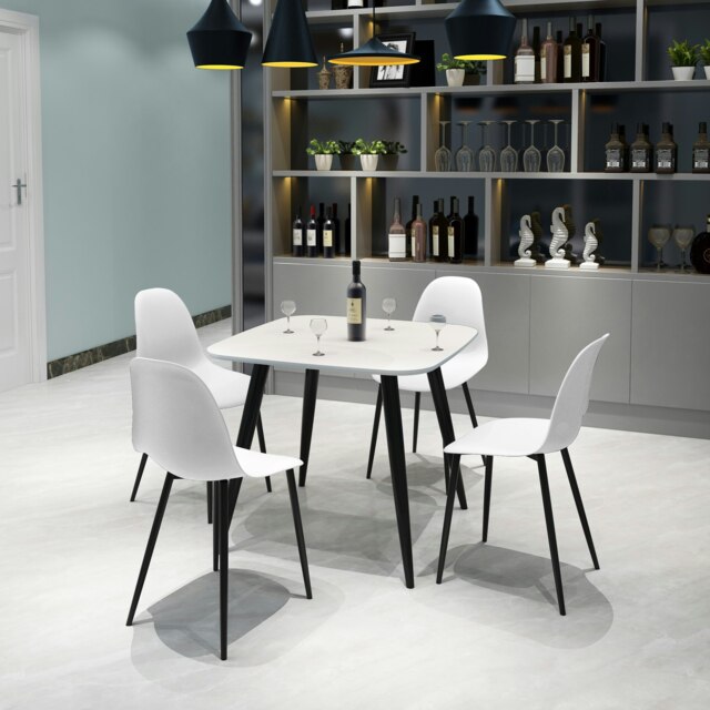 Aspen White 80cm Square Dining Table with 4 Plastic Curve Design Chairs - Compact Modern Dining Set White White One Size 1