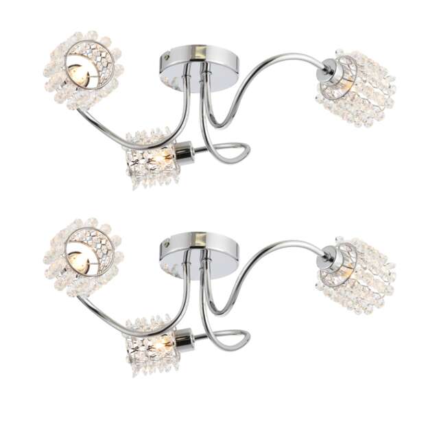 Set of 2 Katarina - 3 Way Ceiling Lights with Jewelled Glass Shades