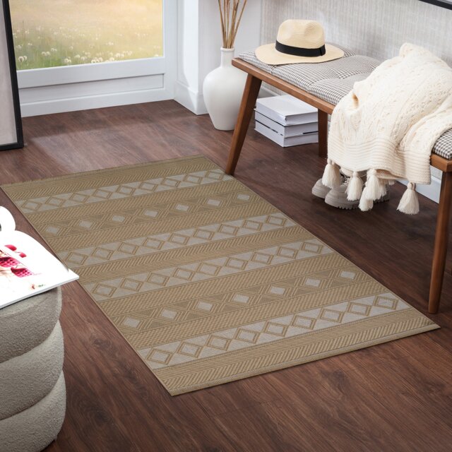 LIVABLISS Mystery-Washable Modern Jute Rug 79 x 152 cm Tan Beige Ivory