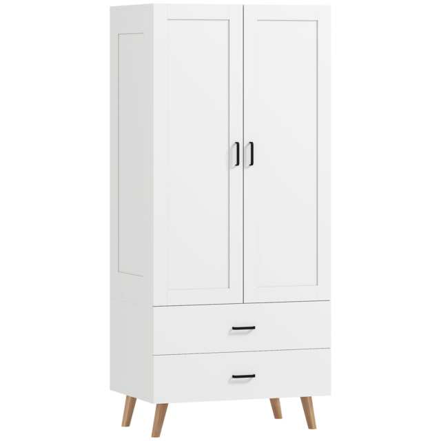 HOMCOM Wardrobe with 2 Drawers Hanging Rail, 180 cm Storage Closet, White
