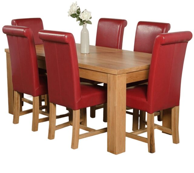 Dakota 182 x 92cm Oak Large Dining Table and 6 Washington Leather Chairs Red Red