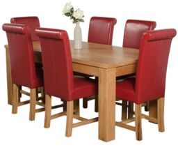 Dakota 182 x 92cm Oak Large Dining Table and 6 Washington Leather Chairs Red Red