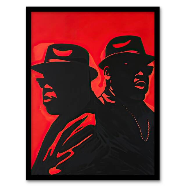 Two Rappers Red Portrait Hip-Hop Rap Home Decor Black Framed Wall Art Print A4
