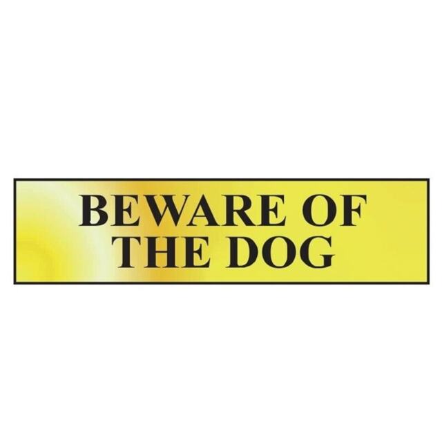 Scan Beware Of The Dog - Polished Brass Effect 200 X 50mm - Polished Brass - 200 x 50mm