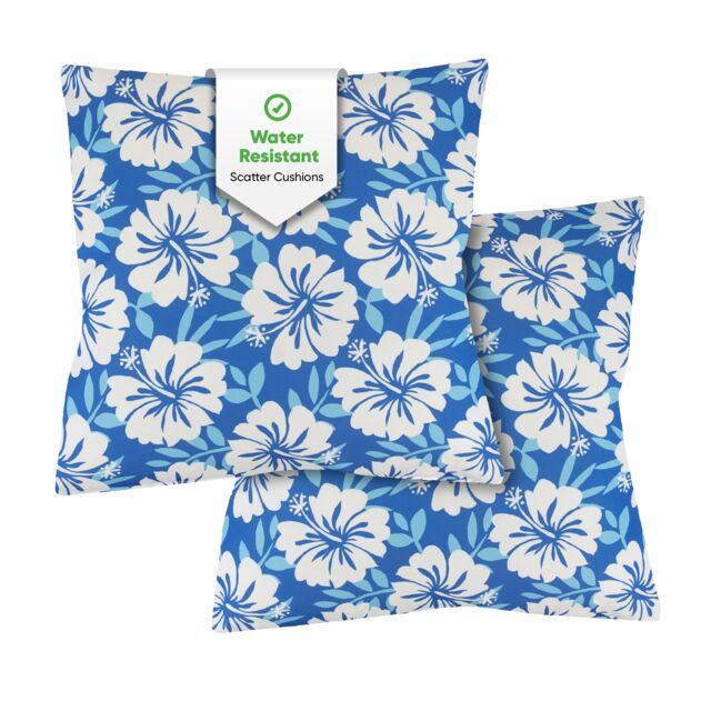 Gardenwize Outdoor Pair of Blue Hawaiian Print Scatter Cushions