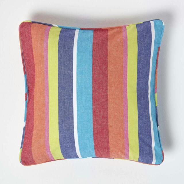 Homescapes Cotton Multi Coloured Stripe Cushion Cover - 45 x 45 cm Multi Multi Colour 45 x 45 cm