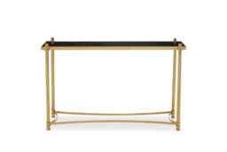 Orsina Black Glass and Metal Rectangular Console Table, Luxury Gold Console Table, Modern Hallway Console Table