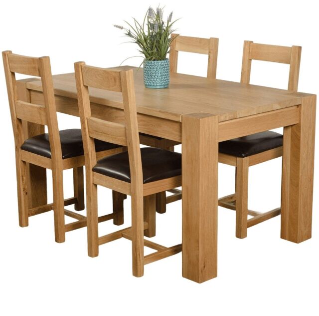 Kuba 150 x 85 cm Chunky Medium Oak Dining Table and 4 Lincoln Chairs Brown Brown