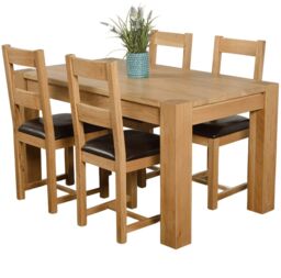 Kuba 150 x 85 cm Chunky Medium Oak Dining Table and 4 Lincoln Chairs Brown Brown