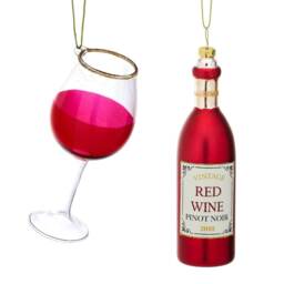 Sass & Belle Christmas Baubles Set of 2 Red Wine and Glass