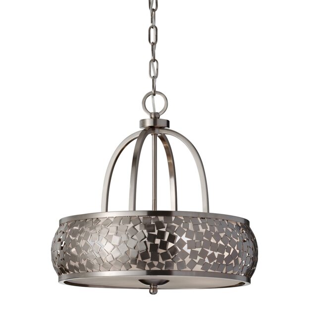 Zara 4 Light Cylindrical Ceiling Pendant Light Brushed Steel with Silver Fabric, E27