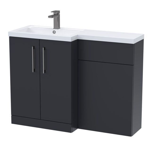 Balterley Left-Hand Bathroom Vanity and WC Unit Combination with Basin, with Handles Grey Satin Soft Black