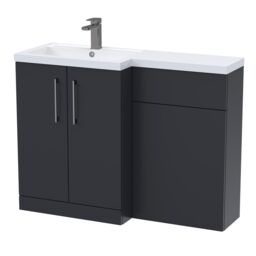 Balterley Left-Hand Bathroom Vanity and WC Unit Combination with Basin, with Handles Grey Satin Soft Black