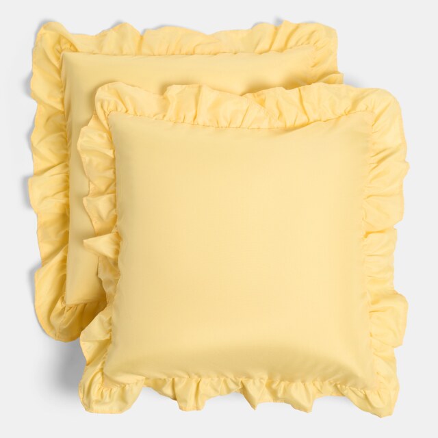 OHS 2 x Plain Faux Linen Frill Cushion Covers