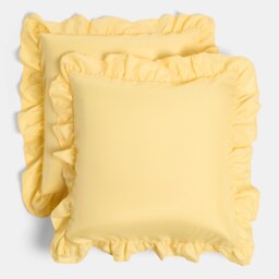 OHS 2 x Plain Faux Linen Frill Cushion Covers