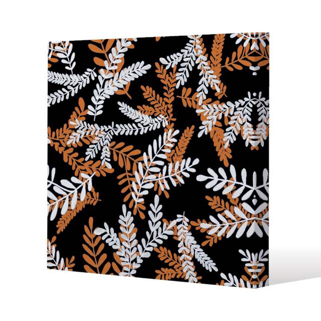 White & Orange Olive Leaves (Canvas Print) / 46 x 46 x 4cm Multi
