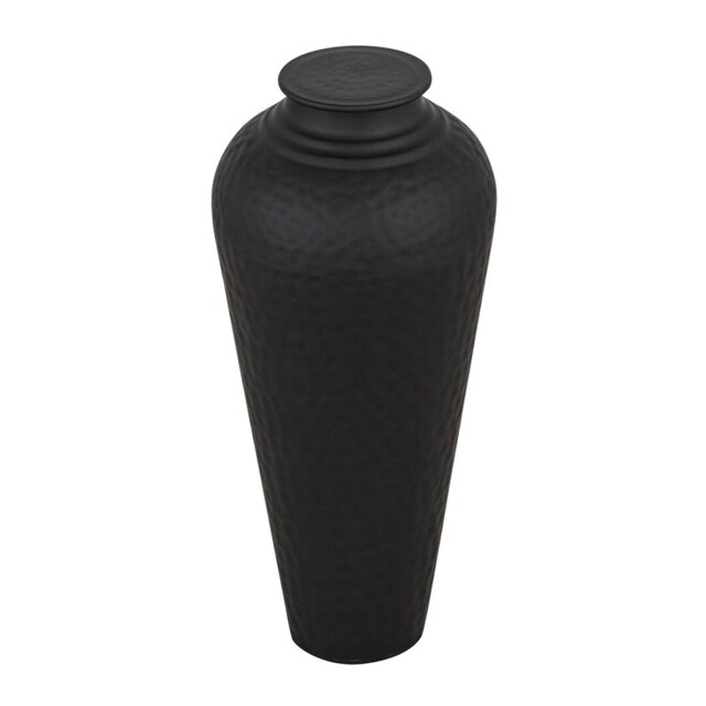 Hammered Vase with Lid - Metal - L20 x W20 x H41 cm - Black Black