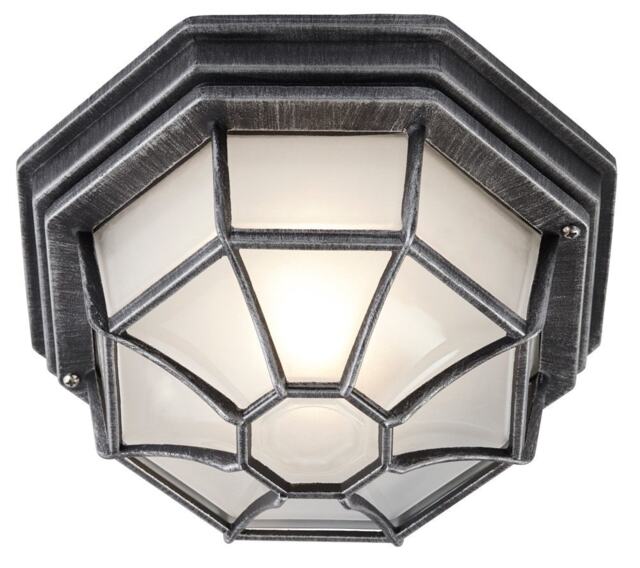 Traditional Hexagonal Black/Silver Flush Ceiling Porch Light Black