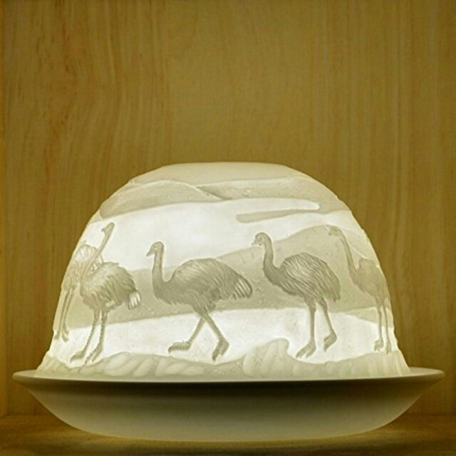 Nordic Lights Tealight Porcelain Candle Shade and Plate Ostriches