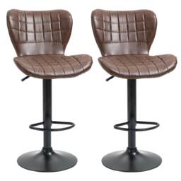 Set Of 2 Adjustable Height Retro Faux Leather Bar Stools Brown Brown