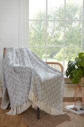 Chester Zig Zag Geometric Grey Throw Over Blanket with Tassels 180 x 250 cm