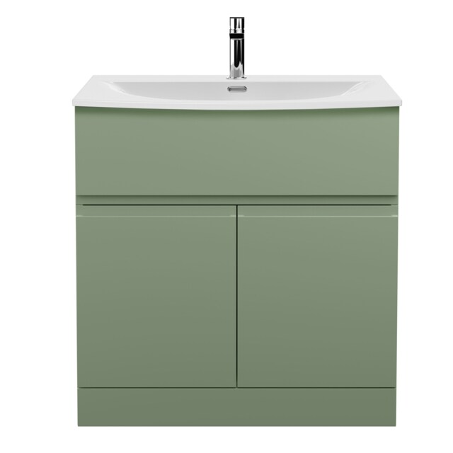 Balterley Mavesyn Contemporary 2 Door 1 Drawer Floor Standing Vanity Unit with Curved Basin, Satin Green, 800mm