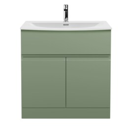 Balterley Mavesyn Contemporary 2 Door 1 Drawer Floor Standing Vanity Unit with Curved Basin, Satin Green, 800mm