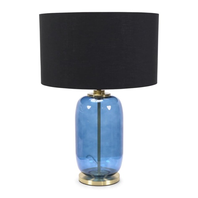 ValueLights Leigh Navy Blue and Gold Table Lamp Black Gold Shade & Bulb Black