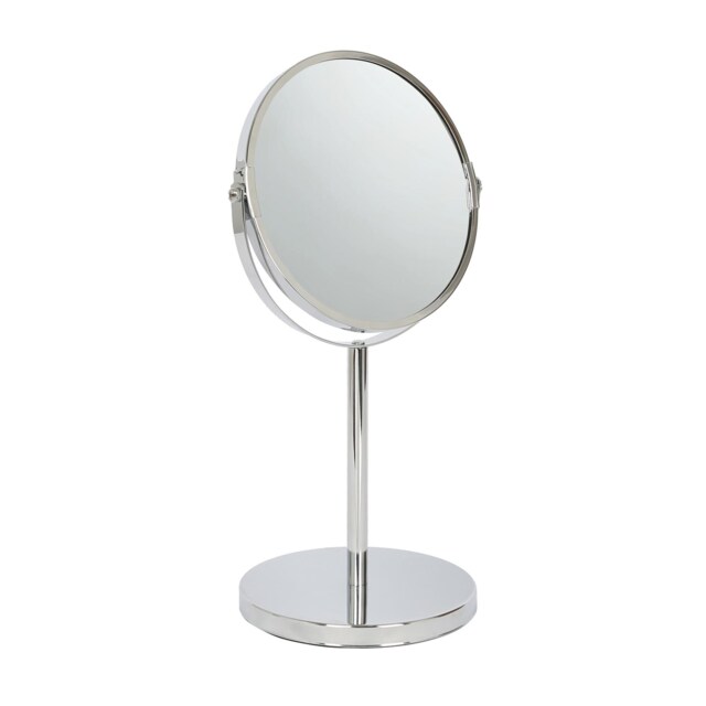 Harbour Housewares Pedestal Mirror - 18.5 x 34.5cm - 2x Magnifying Freestanding Bedroom Table Vanity Makeup Mirror Silver Chrome